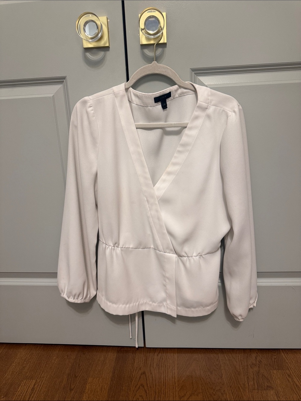 J. Crew White Wrap Blouse with V-Neck